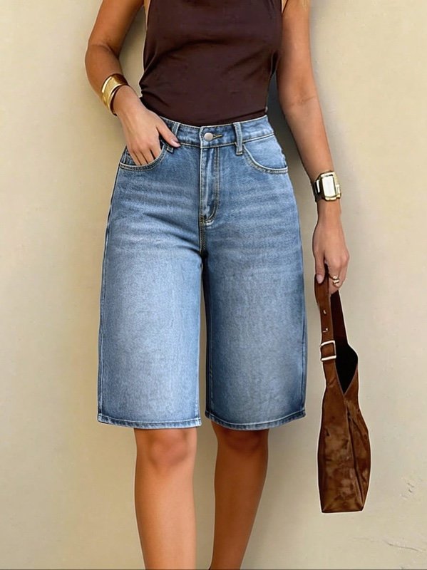 Jean femme style streetwear, coupe ample, taille basse, jambe droite, longueur genou – style décontracté d'été, esthétique Y2K