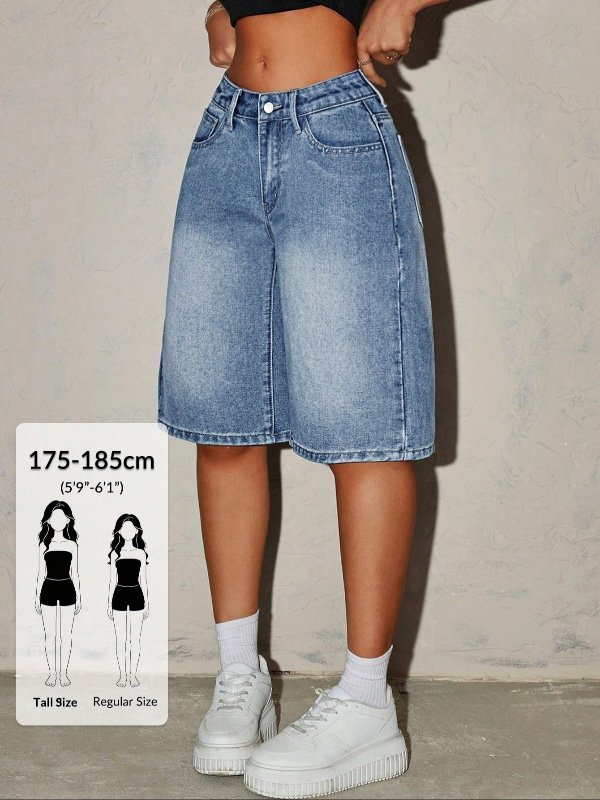 Short en jean longueur genou pour femme (taille haute/grande taille)