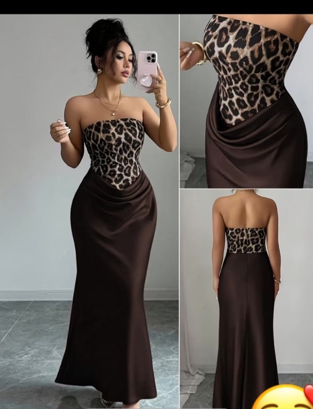 Elenzga Halloween Leopard Print Sleeveless Bandeau Bodycon Dress, Elegant & Charming Women's Dress For Music Festival & Halloween