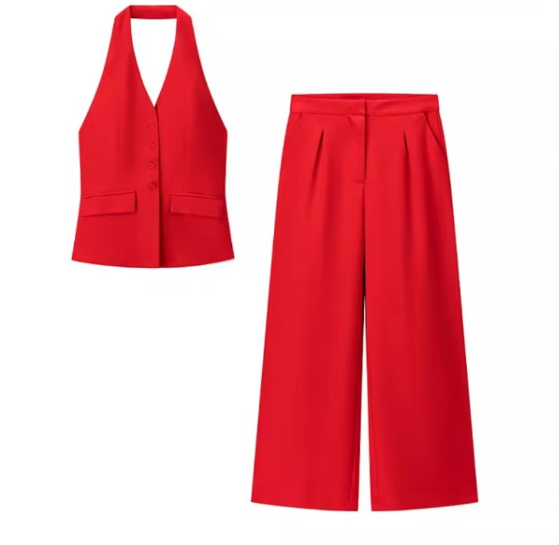 Ensemble décontracté chic pour femme, col en V, taille haute, nouvelle collection automne JNLEAOG, haut et pantalon long, style européen, longueur courte